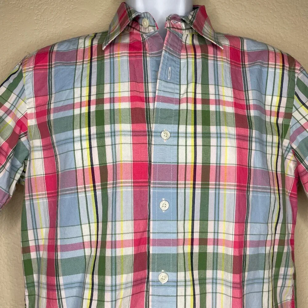 Banana Republic Prepster Plaid Shirt S Pink Blue Green Country Club Core Madras